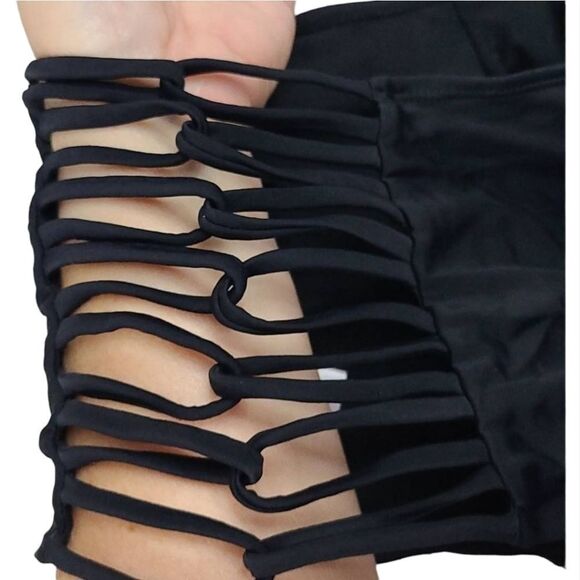 Gossip High Waisted Cheeky Strappy Bikini Bottom Solid Black Size Small 4/6 - Picture 3 of 7